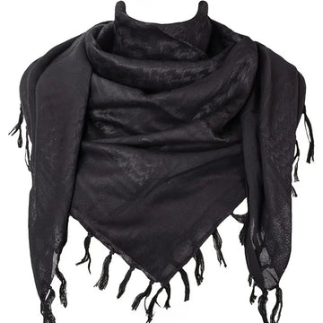 Black Fringed Checked Scarf | Windproof Neck Scarf | Unisex Darkwear