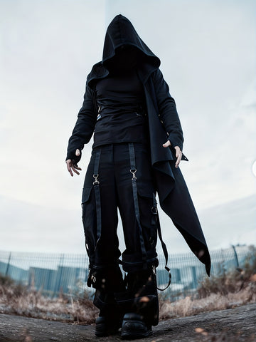 Asymmetrical hooded black outer layer – Alternative Fashion Darkwave statement piece
