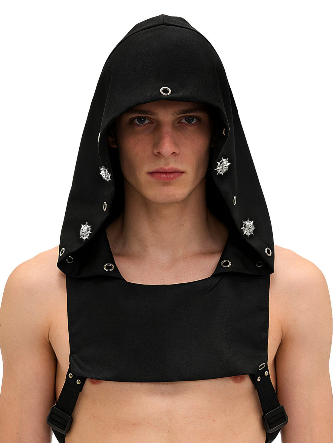 Devil Skull Cyberpunk Rogue Cowl Hood Scarf | Neck Warmer Costume Hooded Cape Hat, Regular Fit, Slight Stretch Fabric, Solid Color