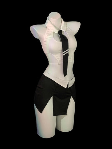 Halter Harness Bodysuit Set | Garter Straps & Shorts | Alternative Darkwear