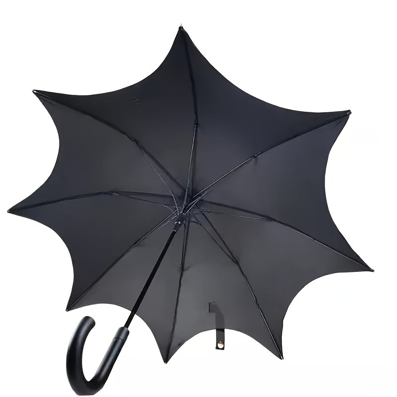 Close-up of alternative darkwear batwing umbrella canopy — 190T pongee cloth and fiberglass ribs