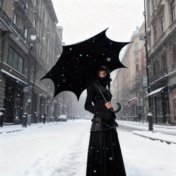 Alternative darkwear batwing umbrella fully open - dramatic black canopy silhouette