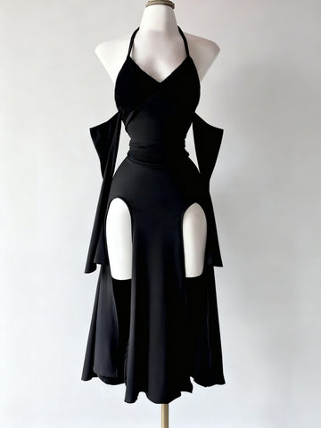 Gothic Halter Neck Dress | High Slit Cut-Out | Darkwave