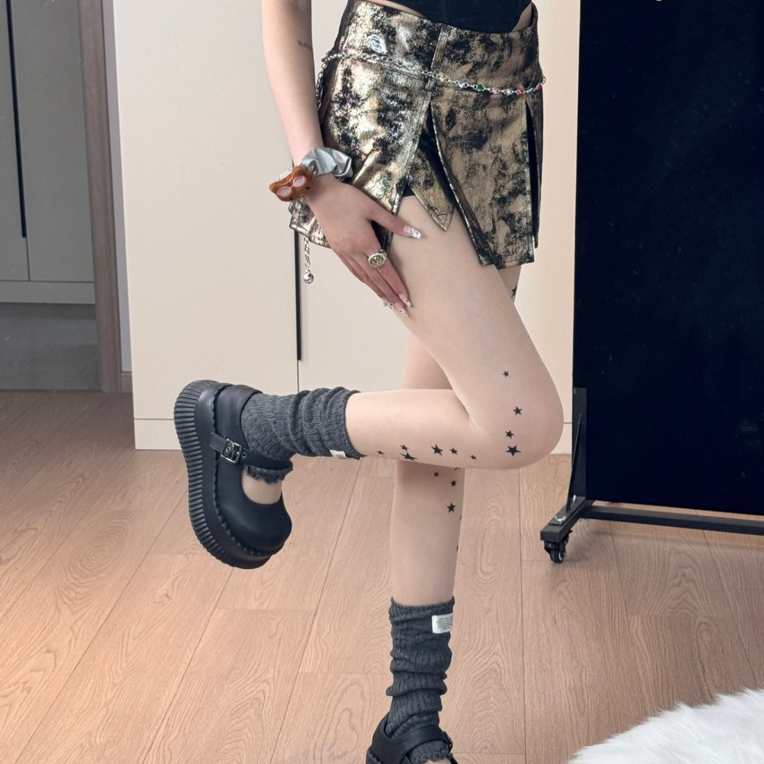 Star Print Sheer Tights | Tattoo Effect Pantyhose | Gothic Punk