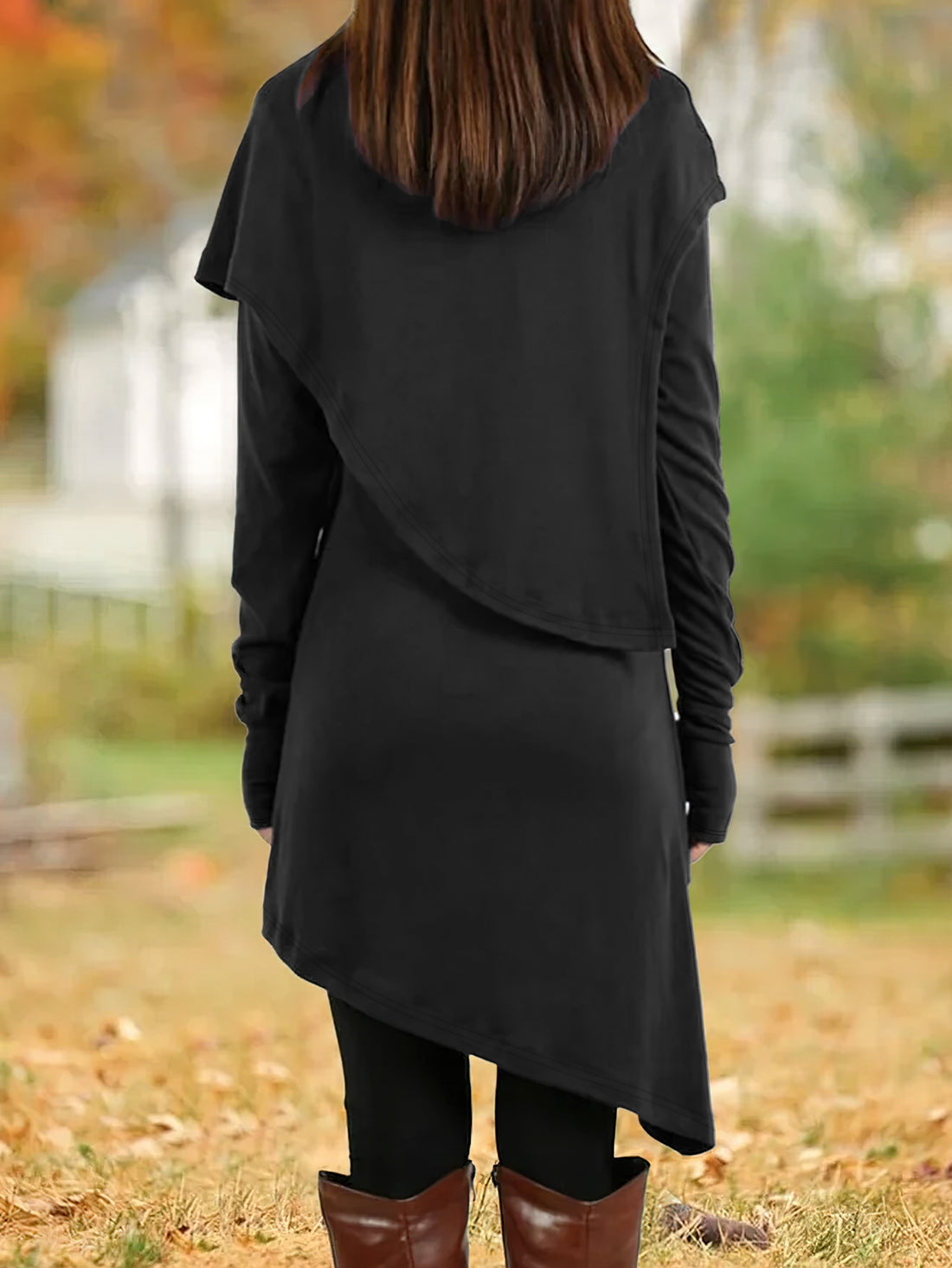 Asymmetric hem cowl neck tunic dress in black slim fit knit from Alternative Darkwear