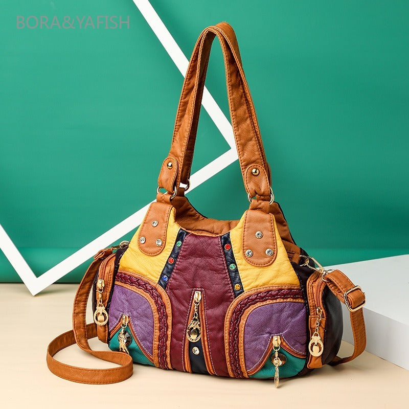 Black darkwear fashion hobo shoulder bag women gold hardware zip pockets ring